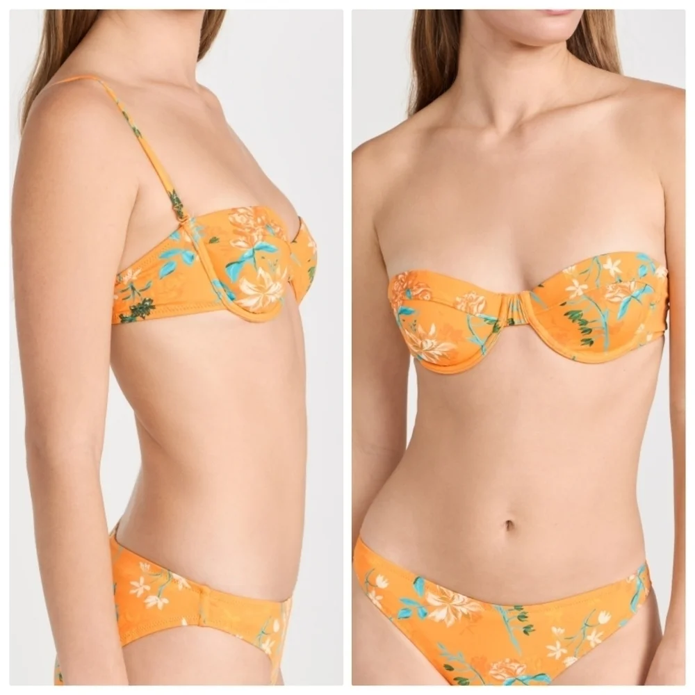 New Solid & Striped Floral Print Orange The Maisie Top/Arlo Bikini Bottom NWT